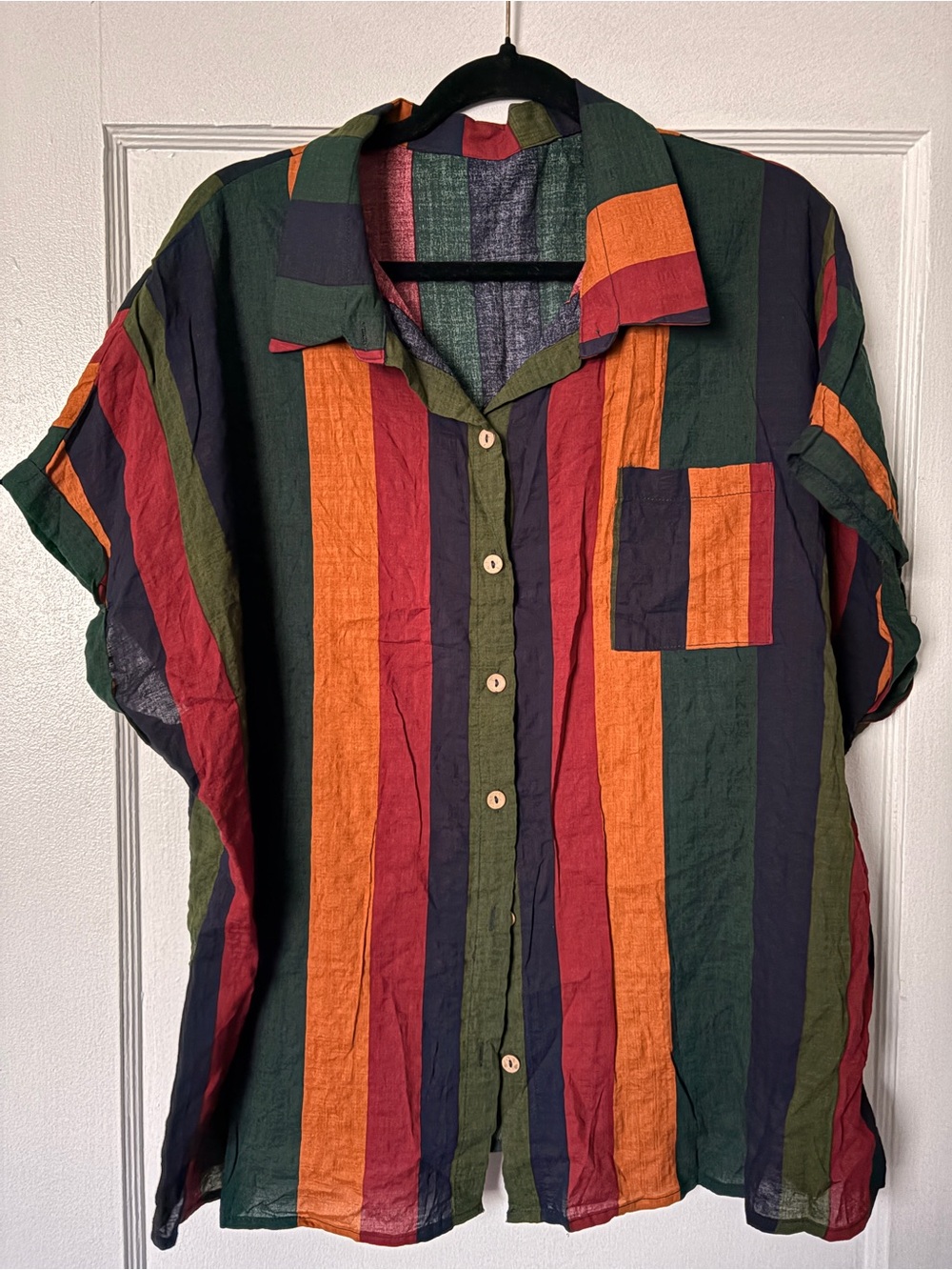 SHEIN Multicolor Vertical Stripe Short Sleeve Blouse